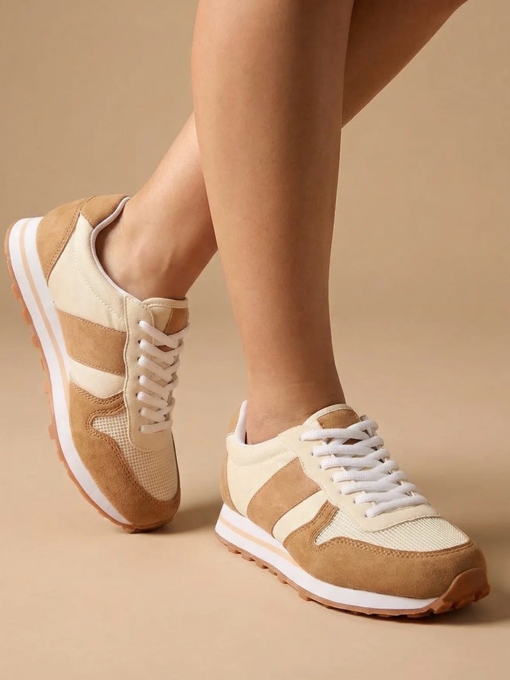 CCOCCI Phoebe Brown Cream Retro Runner Sneakers Boutique Neutral Colorblock